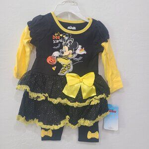 Disney Minnie “Don’t Bee Scared” Baby Girl Pant Set 12M, 2pc, Nwt - Outfit
